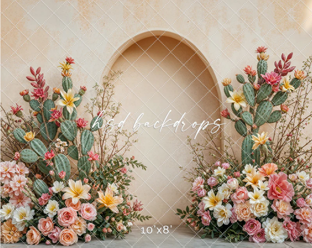 Desert inspired floral backdrop for Mother’s Day portraits in Gilroy California photography studio